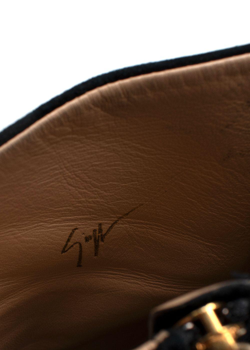 Giuseppe Zanotti Black Suede Wedge Ankle Boots Leopard Print Heel