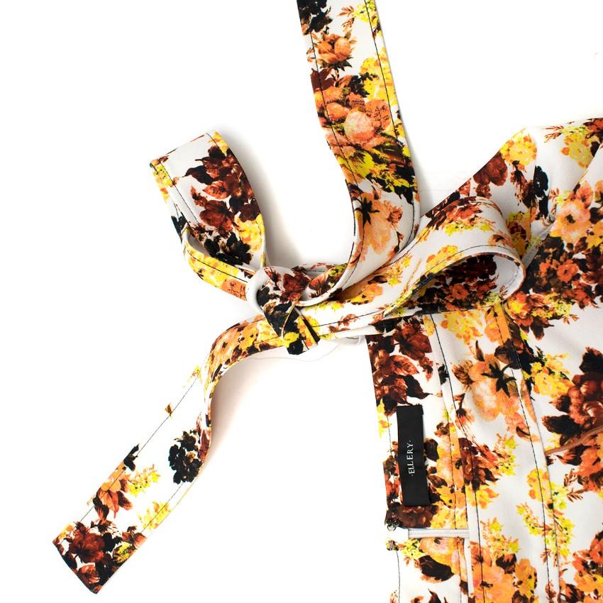 Ellery Orange Floral Print Ruffled Midi Skirt