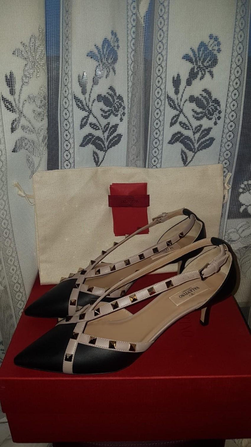 Valentino Rockstud Cross Strap Leather D'orsay Shoes