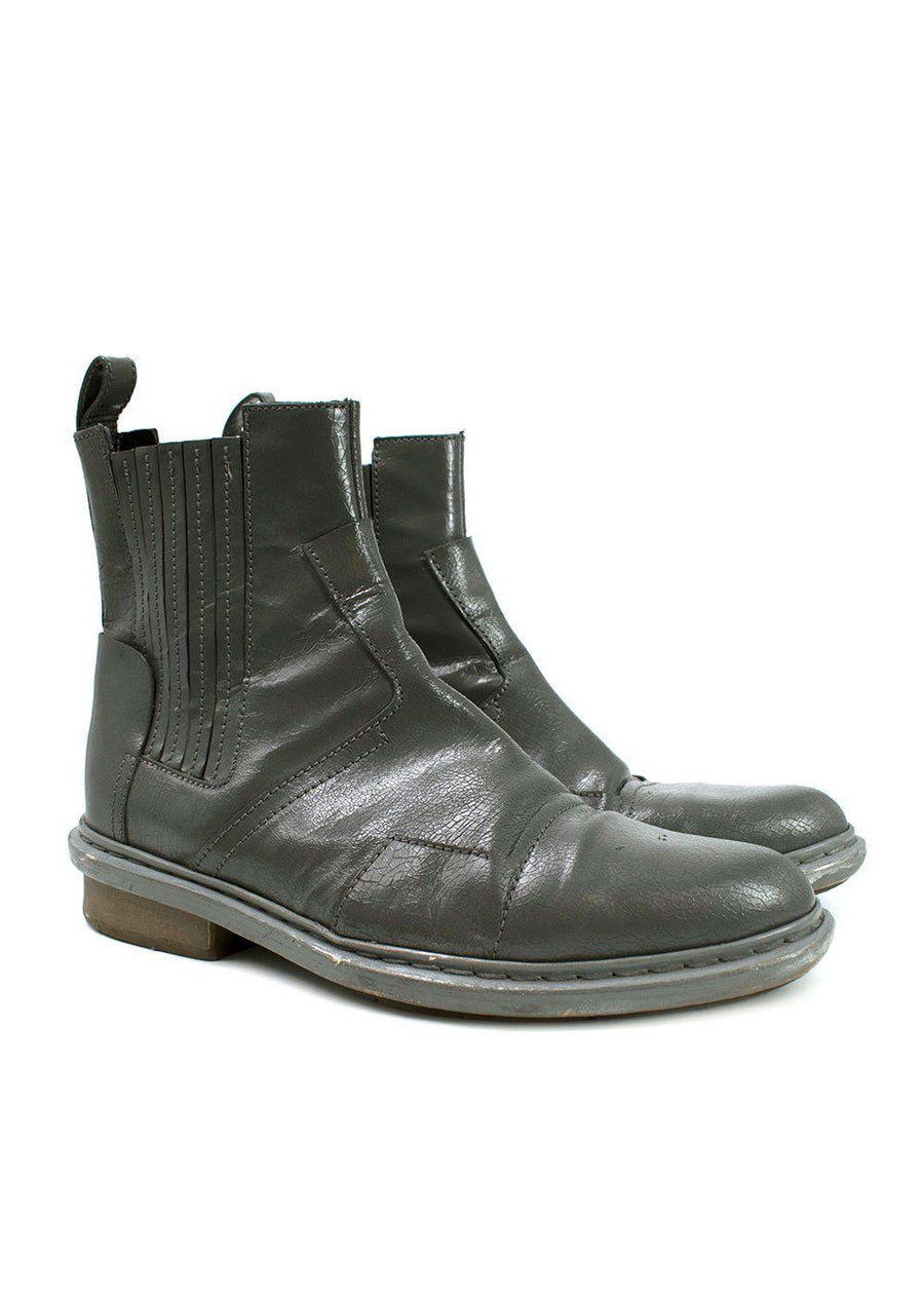 Balenciaga Grey Distressed Leather Chelsea Boots