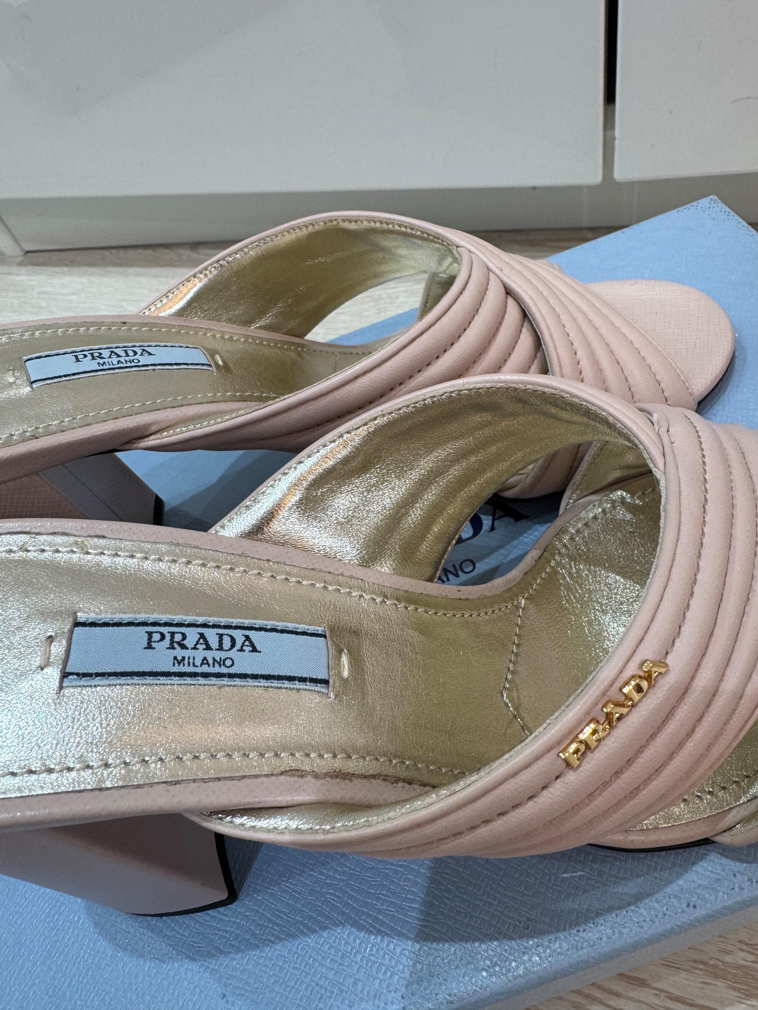 Nude Leather Heeled Mules