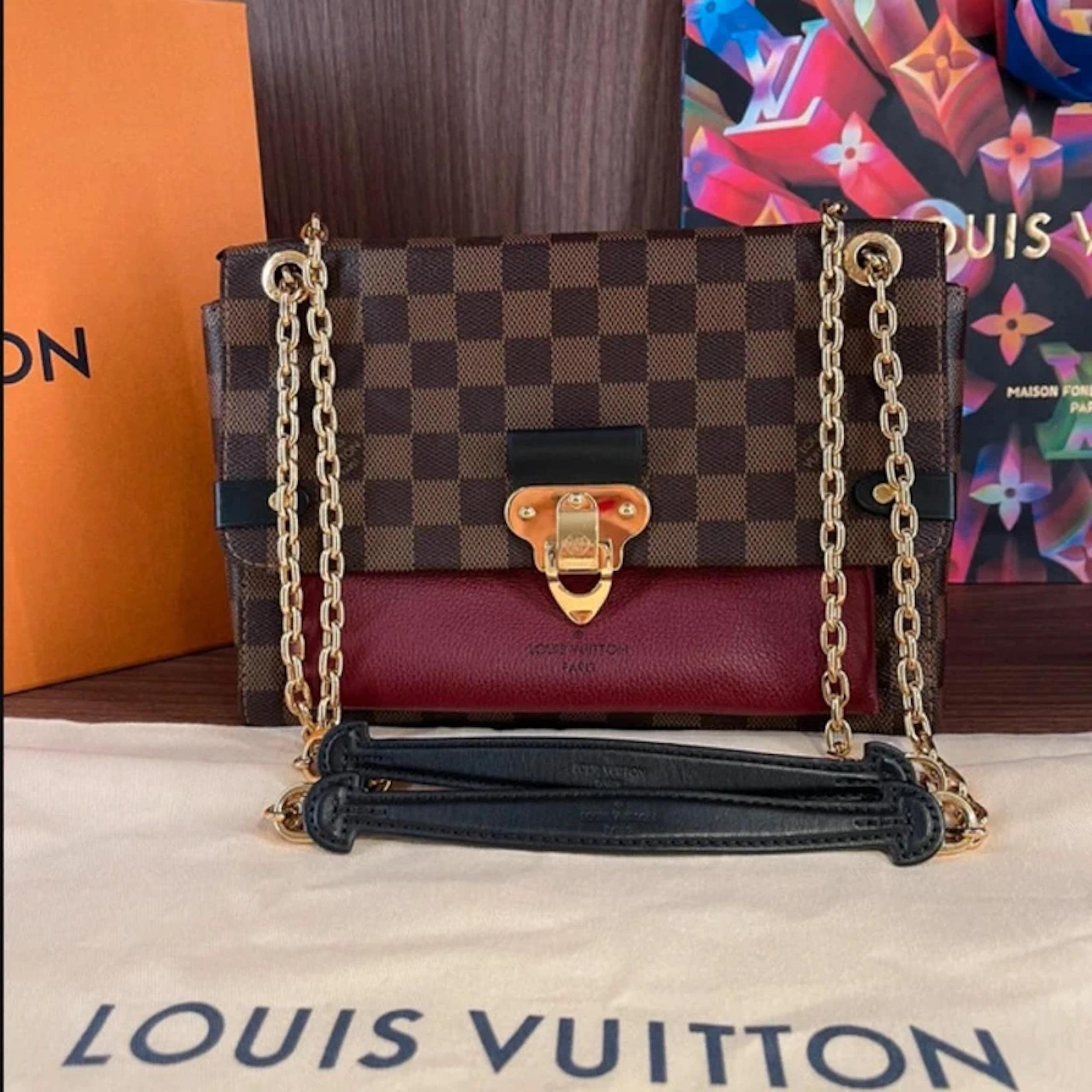 Louis Vuitton Coated Canvas and Leather Damier Ebene Vavin PM Shoulder Bag