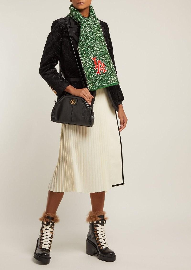 Gucci LA Patch Embellished Green Melange Wool Blend Scarf