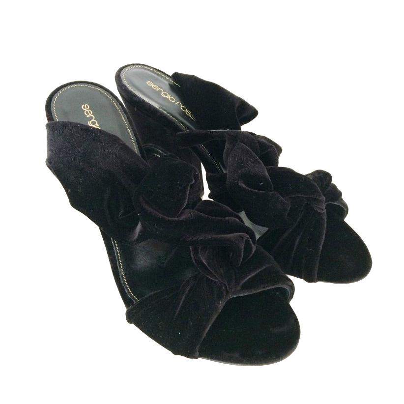 Sergio Rossi Black Velvet Knot Mules