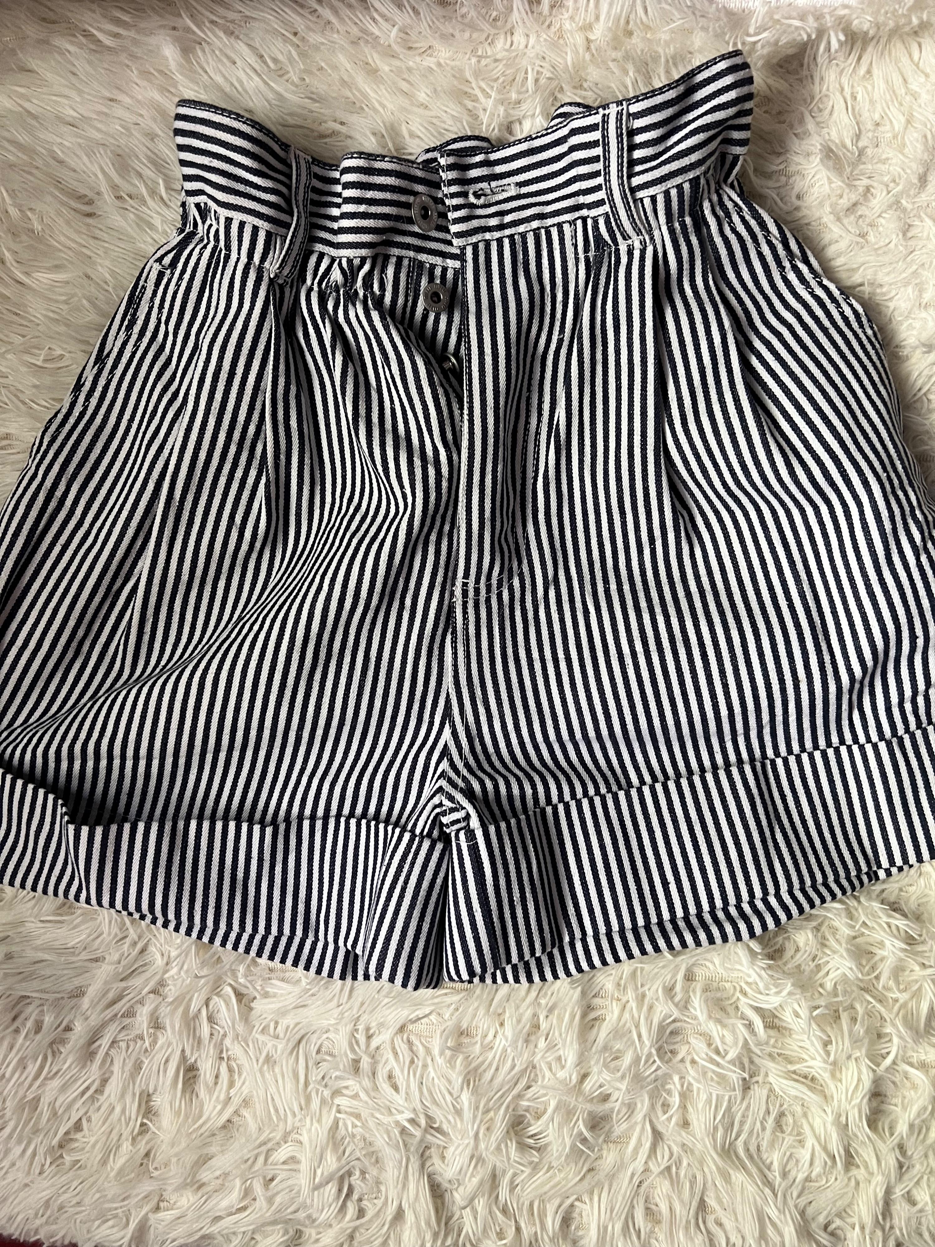 Paperbag Striped Denim Shorts
