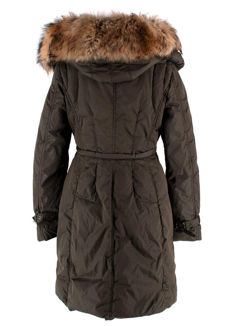 Moncler  Khaki Phalangere Coat with Racoon Fur Hood