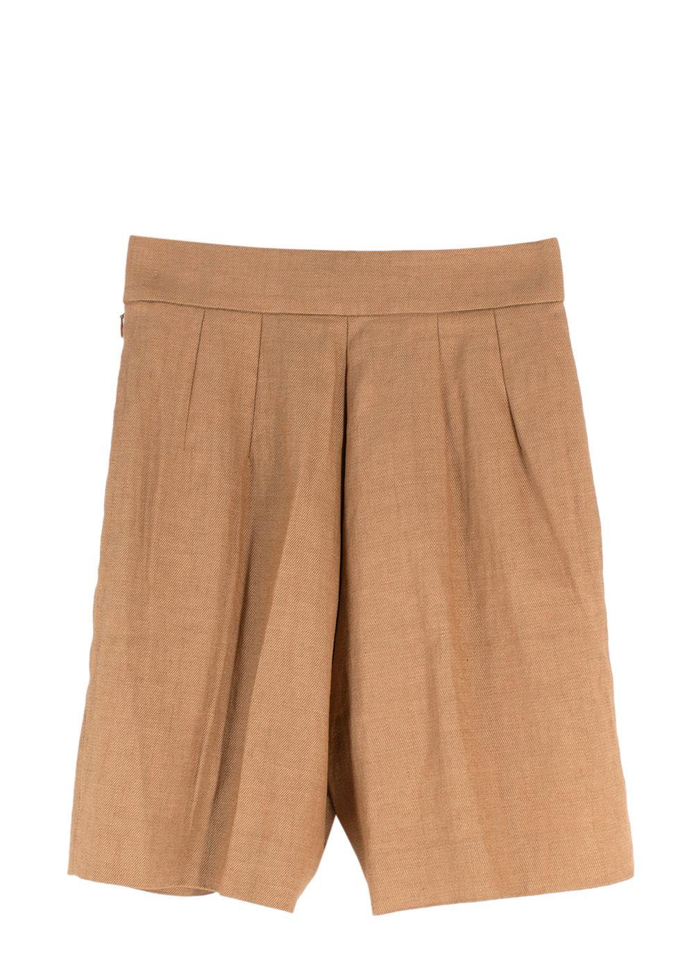 Theory Tan High Waisted Linen Blend Tailored Shorts