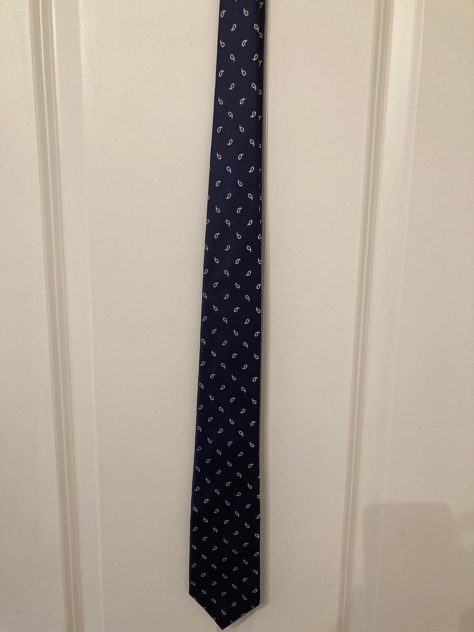 Navy Paisley Silk Tie with Tartan Lining