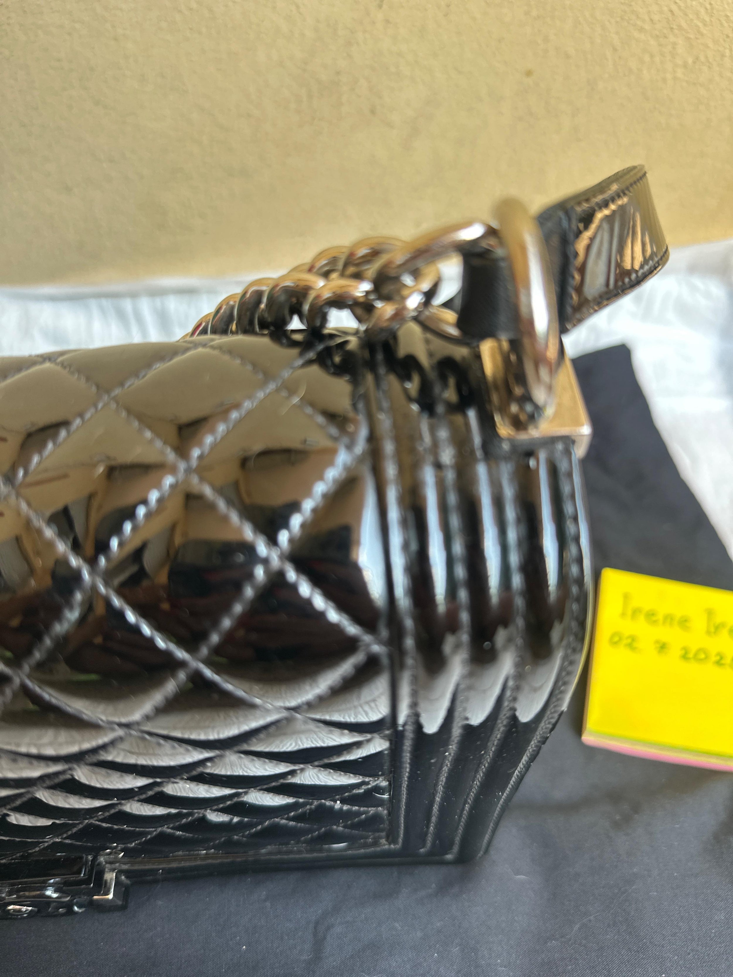 Chanel Black Patent Quilted Boy Bag