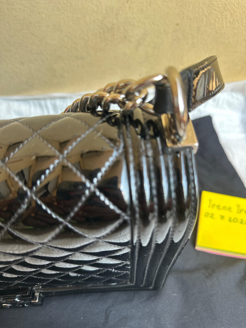 Chanel Black Patent Quilted Boy Bag