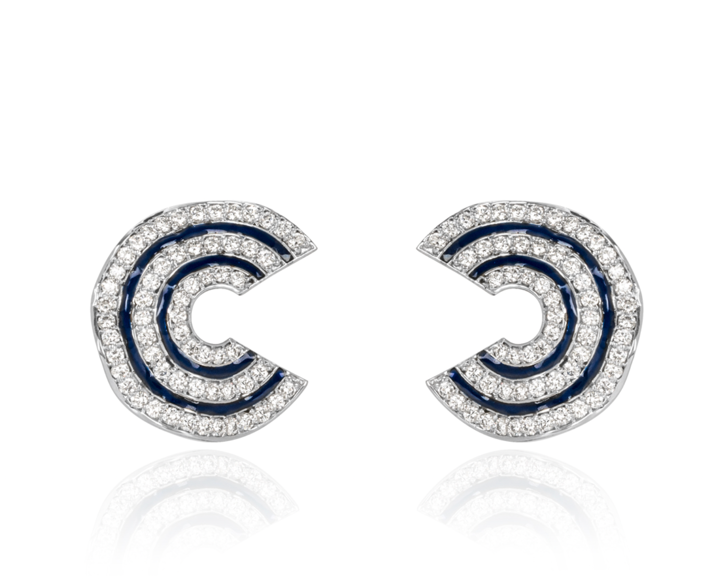 18ct white gold, diamond & enamel wave earrings
