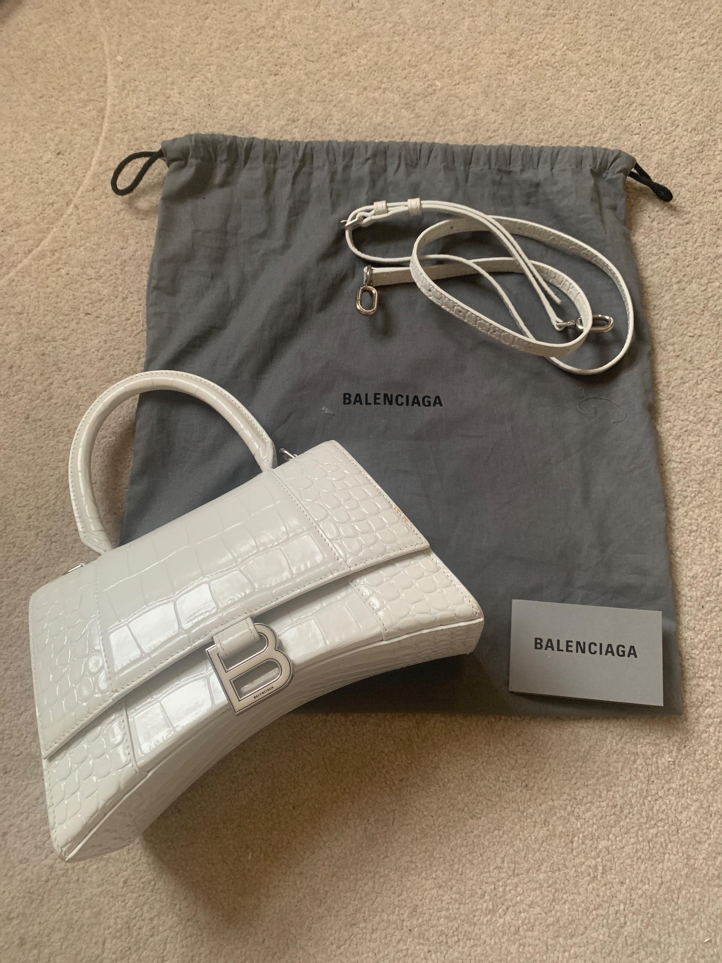 Small White Croc Embossed Hourglass Bag
