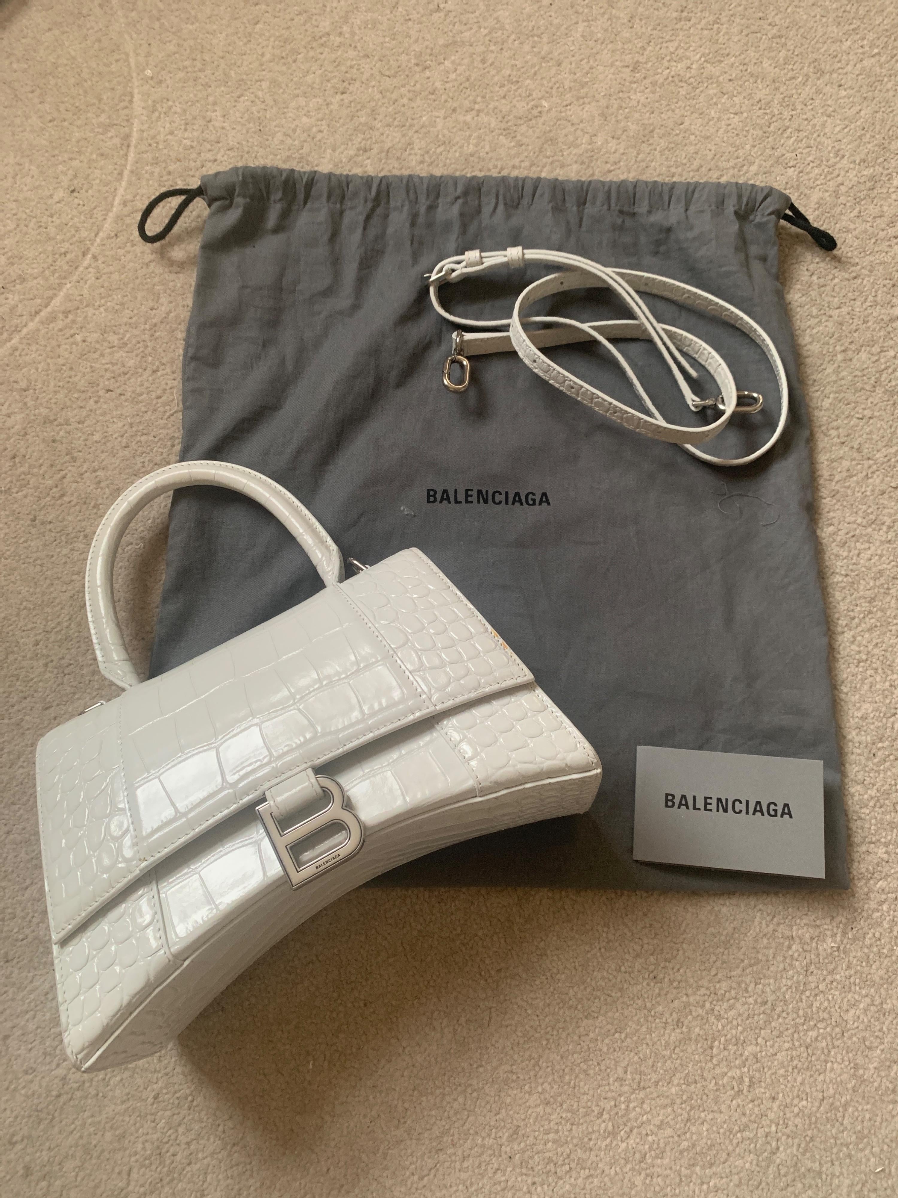 Small White Croc Embossed Hourglass Bag