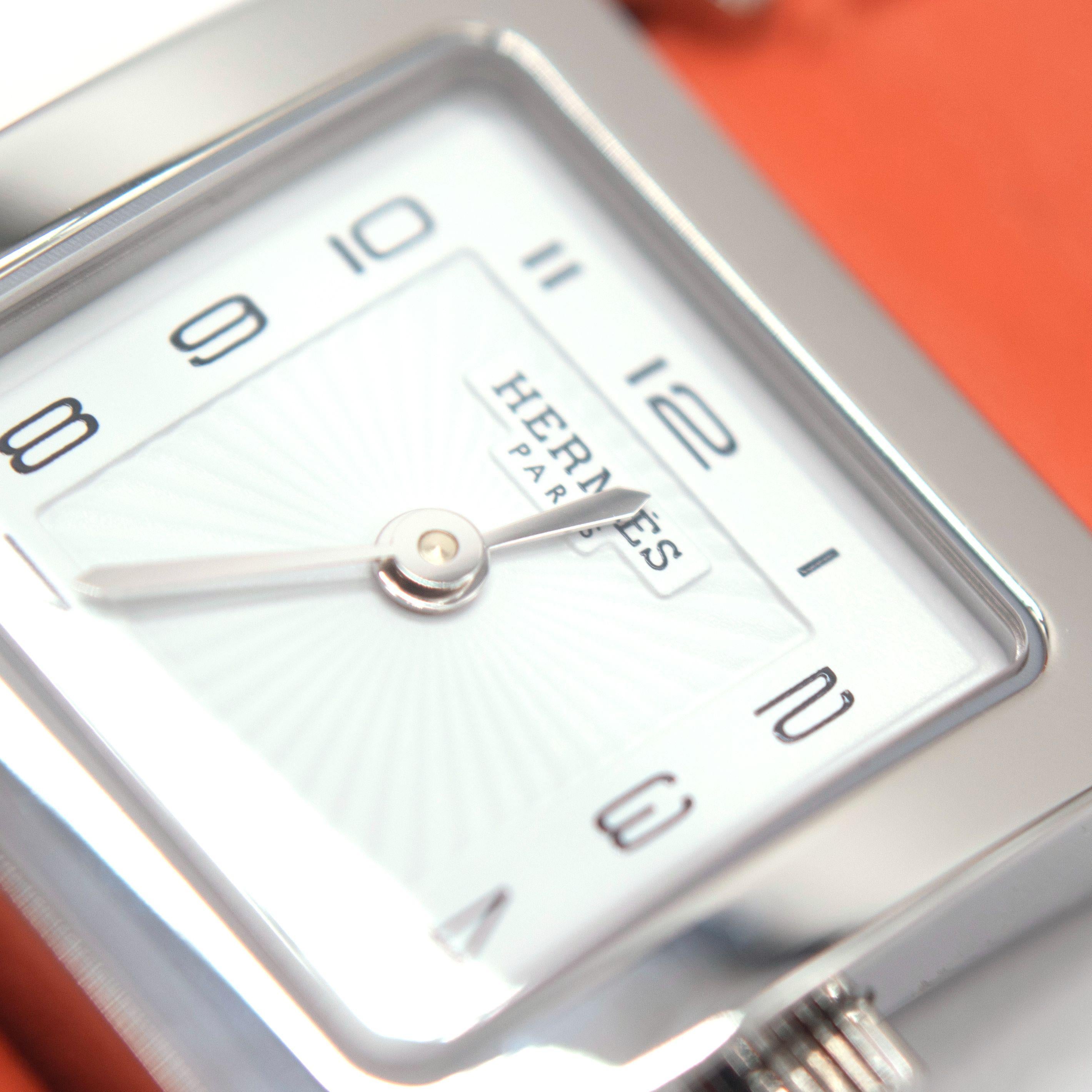 Hermes Small "Heure H" Watch With Orange Strap
