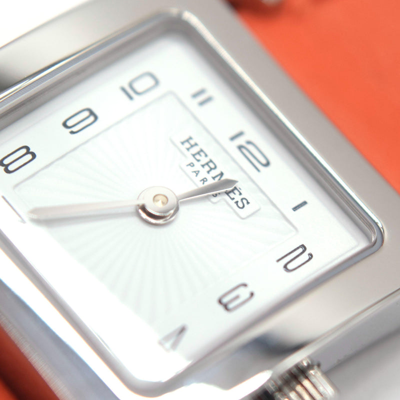 Hermes Small "Heure H" Watch With Orange Strap