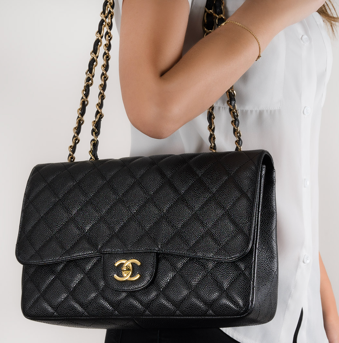 Chanel Black Caviar Jumbo Classic Single Flap Bag