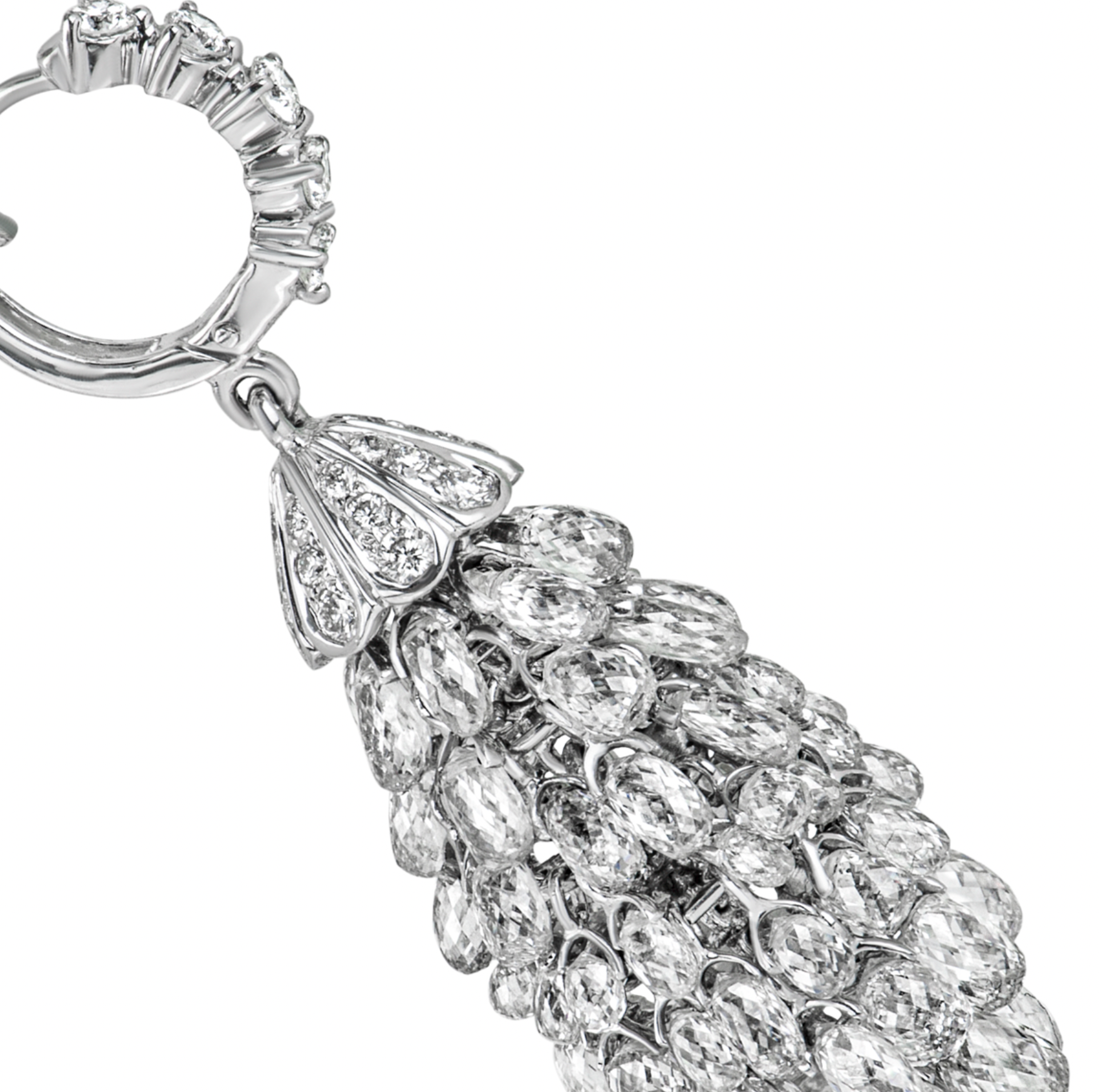 18ct white gold & white diamond Briolette chandelier earrings