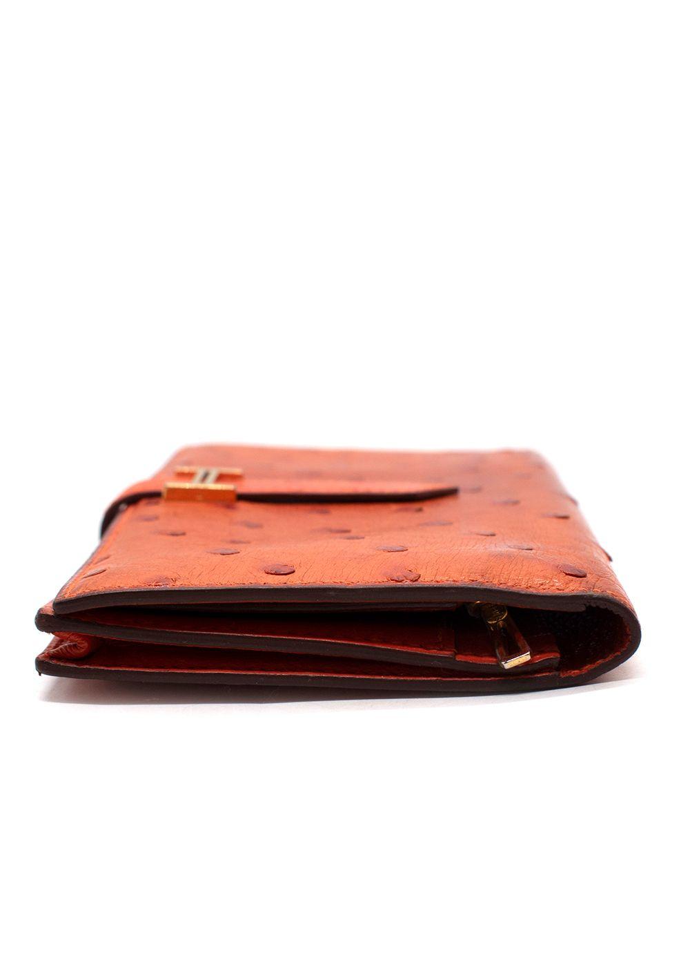 Hermes Orange Ostrich Bearn Wallet with Gold Hardware