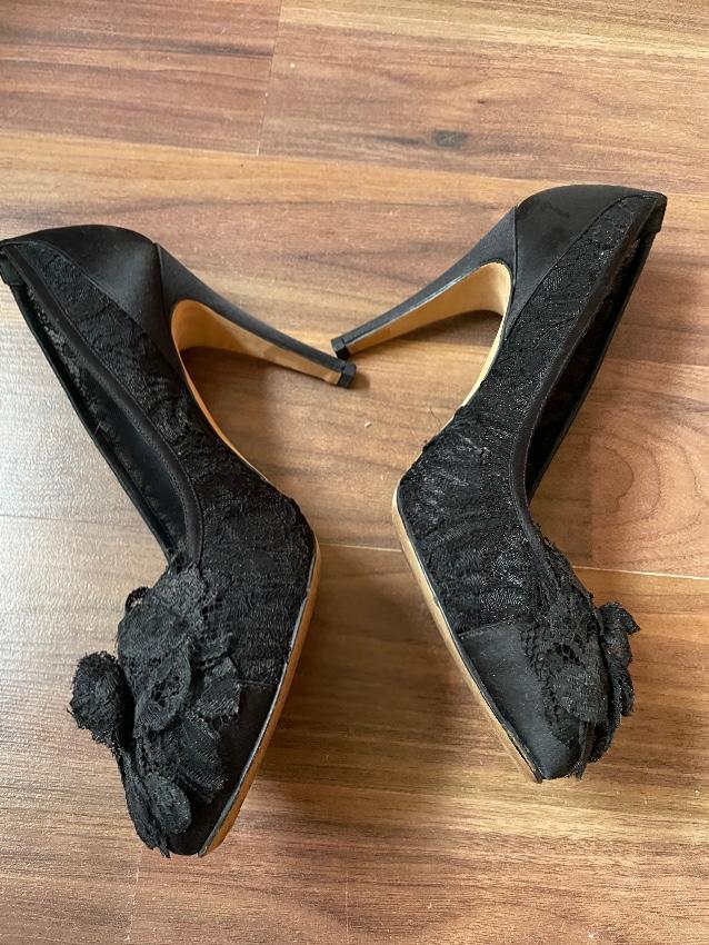 Chanel Black Lace Camellia Applique Pumps