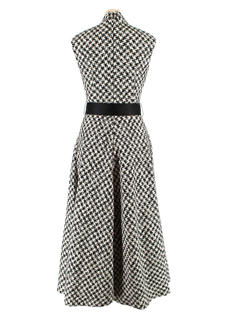 Black & White A-line Houndstooth Midi Dress