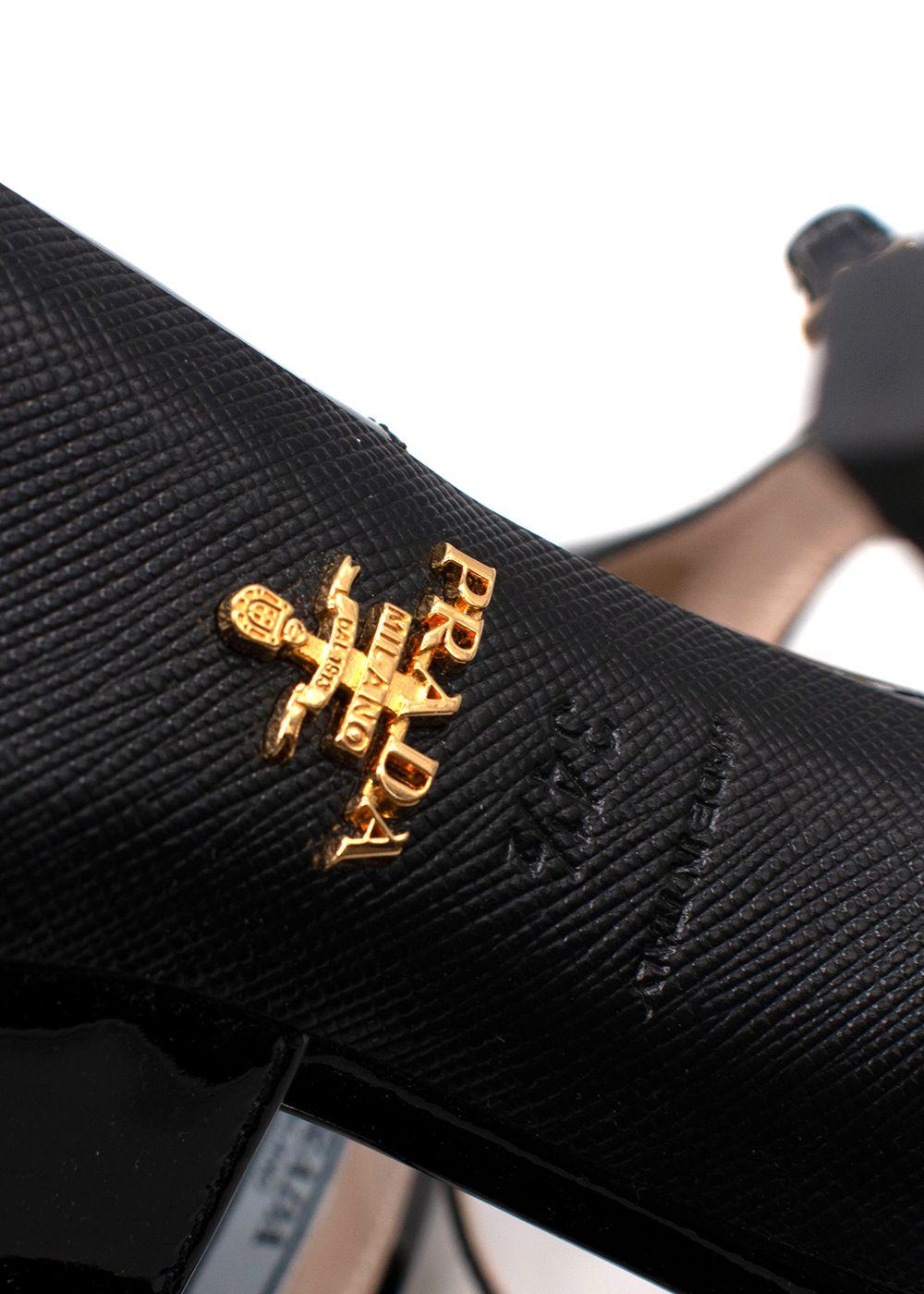 Prada Black Patent Leather Cross Over Heels