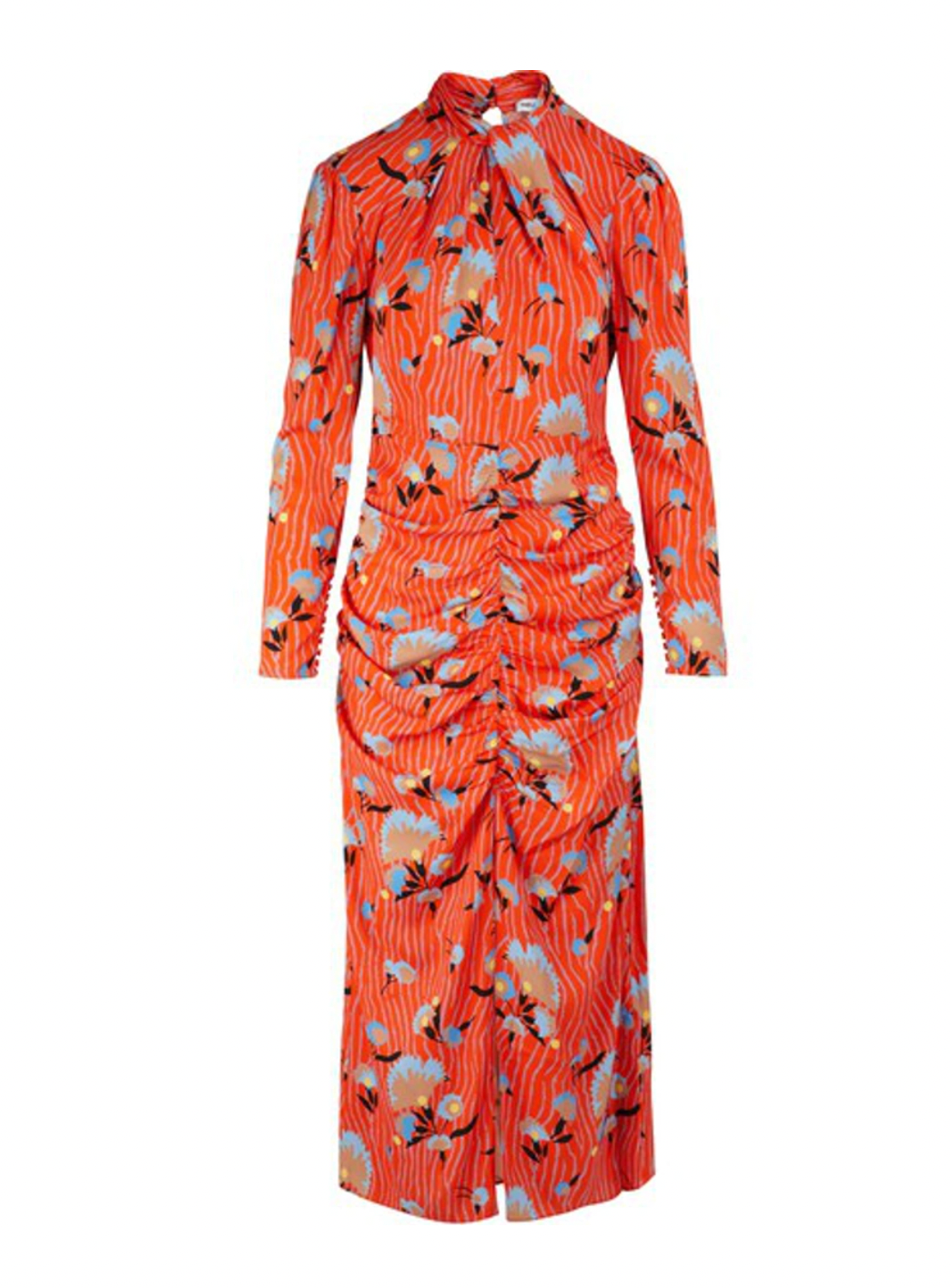 Orange Botanical Floral Printed Midi Dress