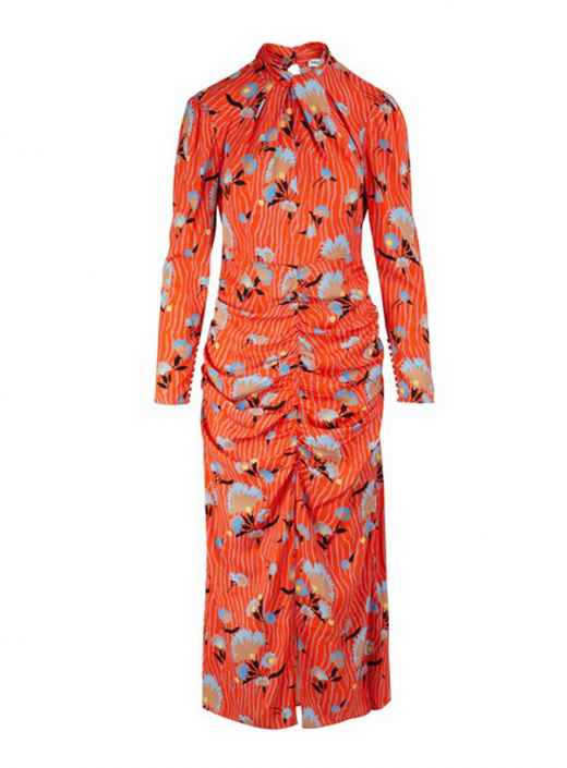Orange Botanical Floral Printed Midi Dress