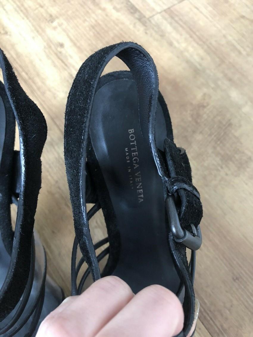 Bottega Veneta black leather transparent heeled sandals