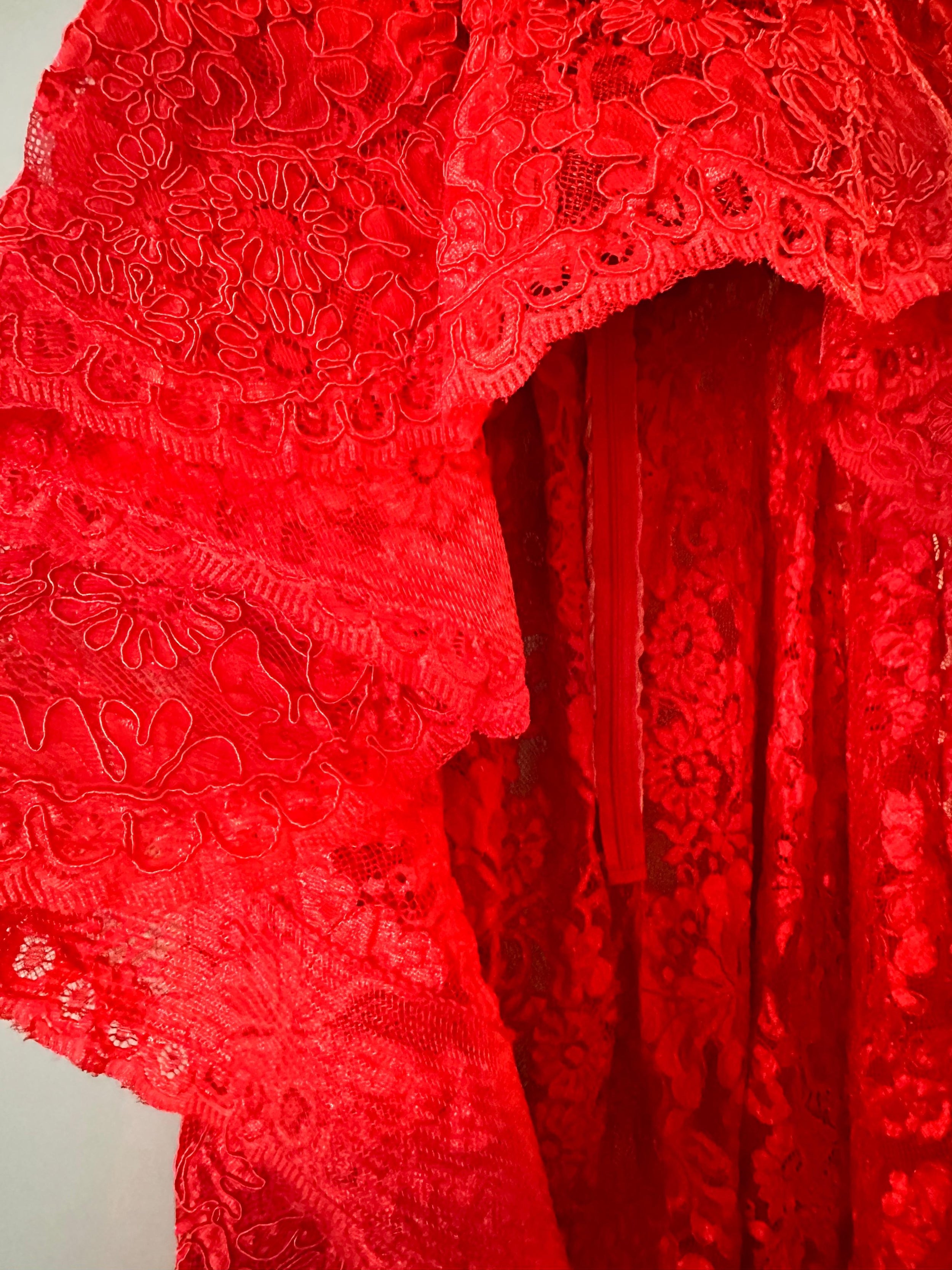 Reem Acra Red Lace Halter-neck Top with Train