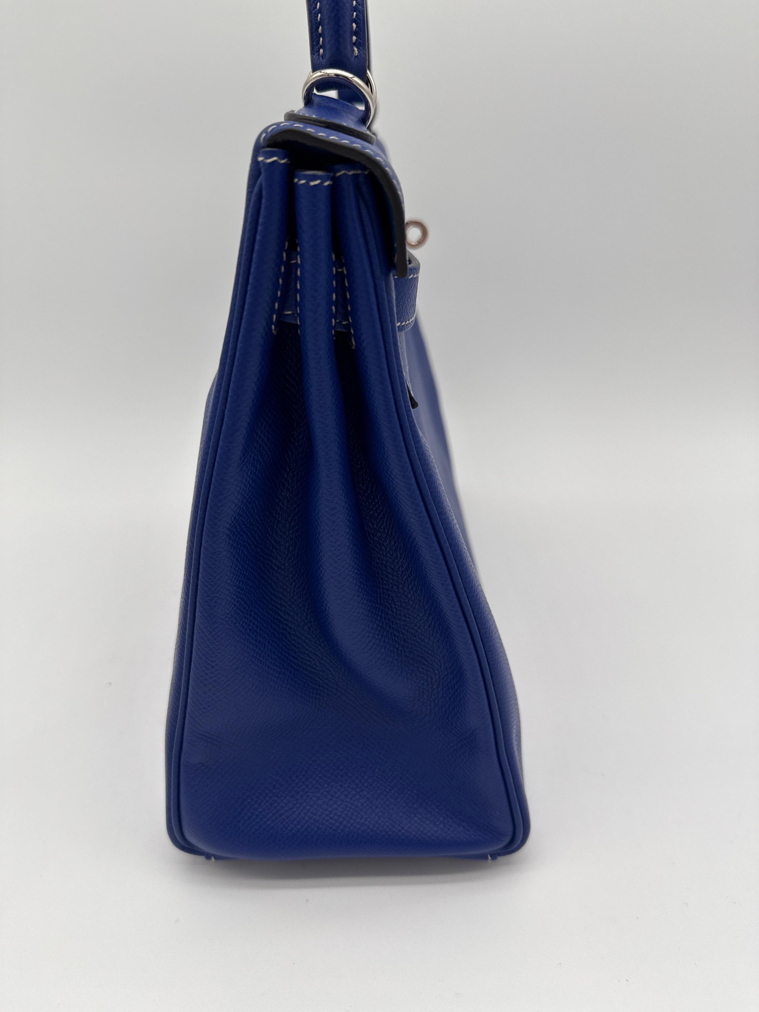 Hermes Kelly 32 Candy Veau Epsom Bleu Electrique with palladium silver hardware