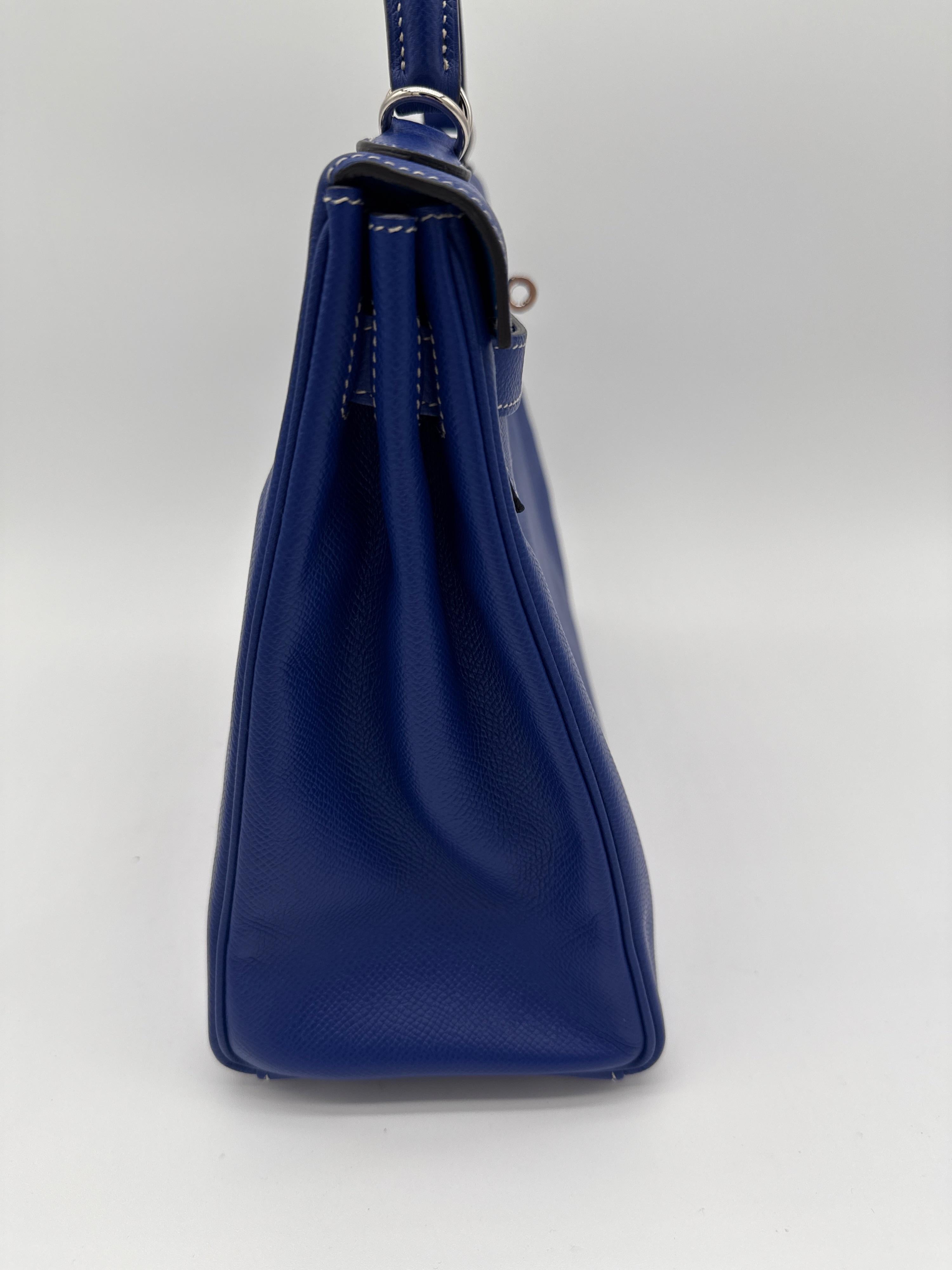 Hermes Kelly 32 Candy Veau Epsom Bleu Electrique with palladium silver hardware