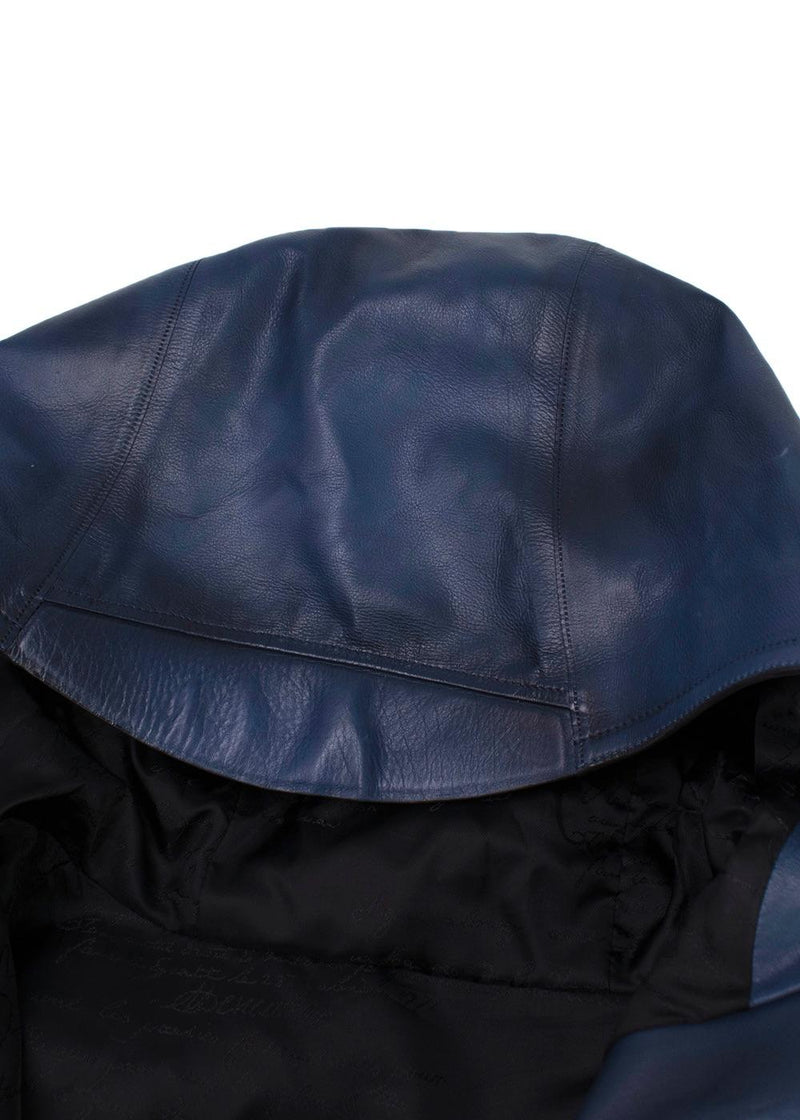 Berluti Blue Venezia Leather Hooded leather jacket