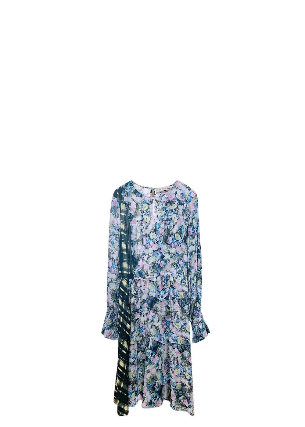 Line Abstract Floral & Checkered Print Kara Dress