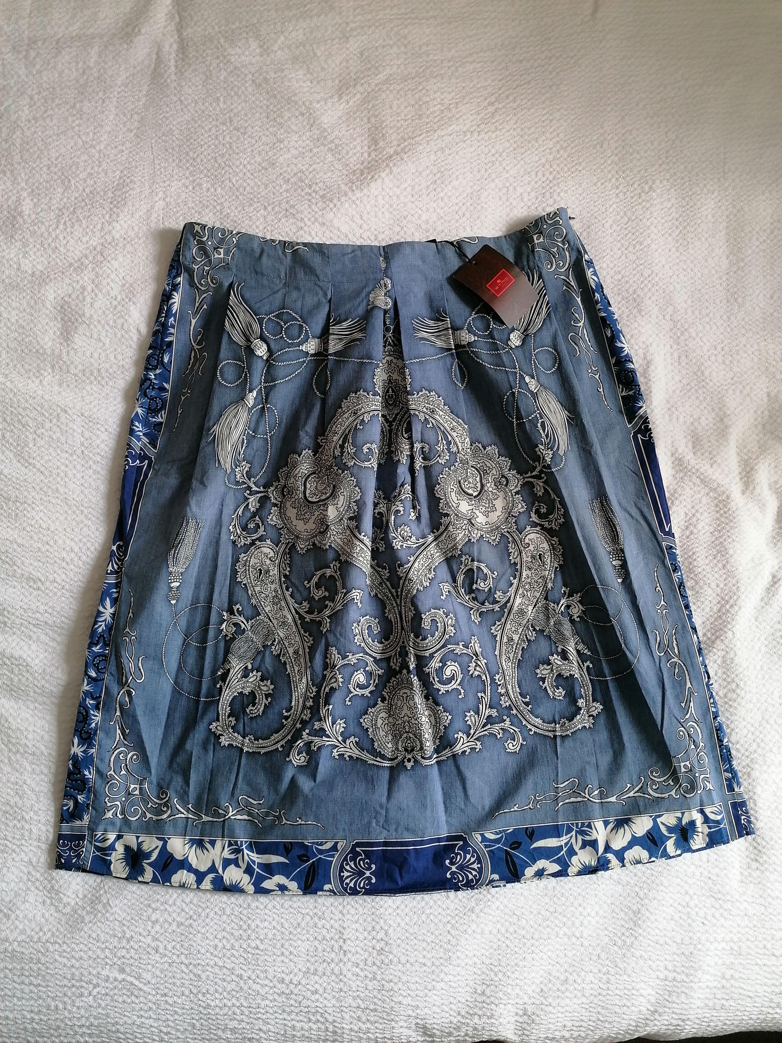 Blue Cotton A-Line Skirt
