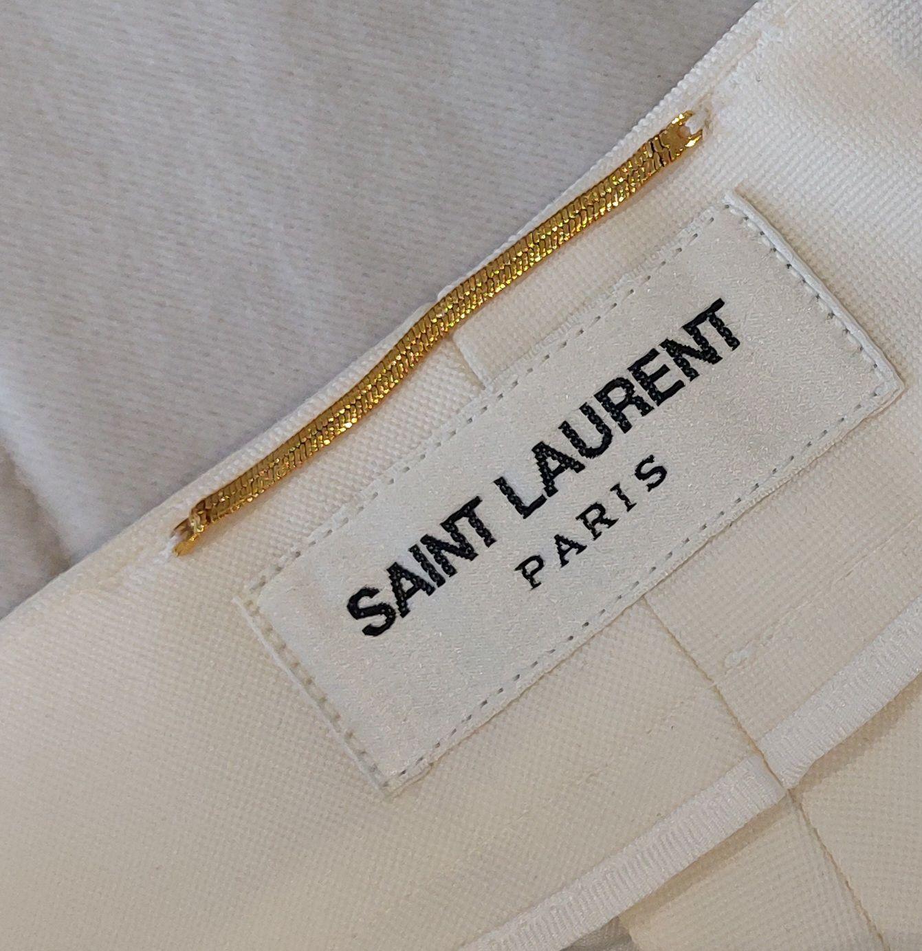 Saint Laurent Cream Satin Trimmed Tapered Trousers