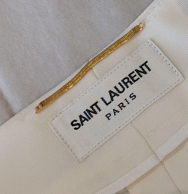 Saint Laurent Cream Satin Trimmed Tapered Trousers
