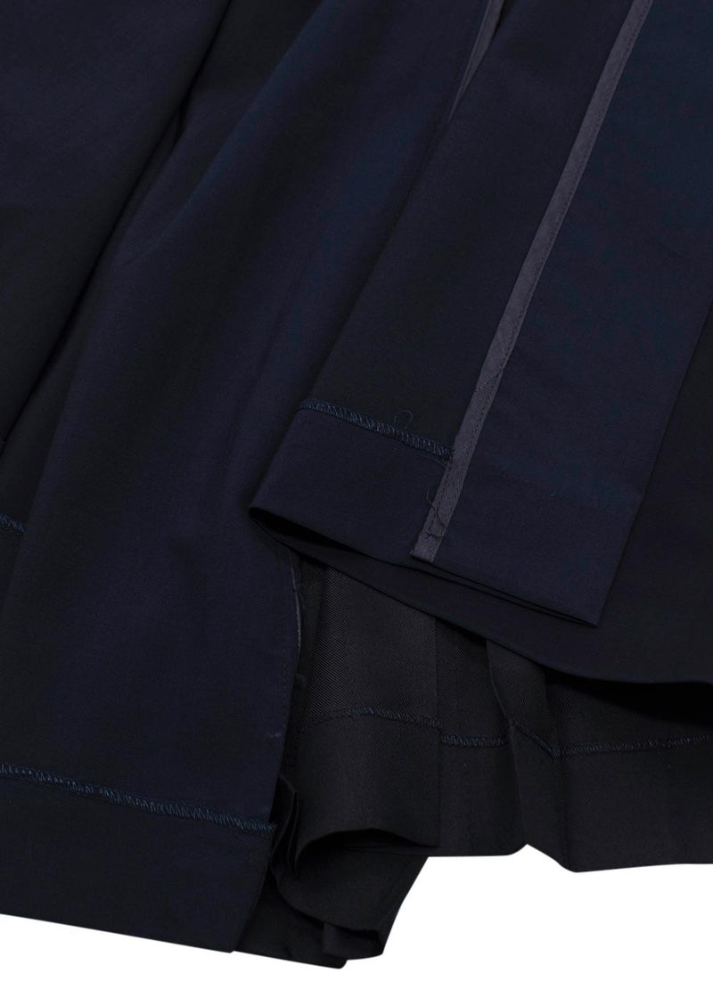 Prada Navy and Black Pleated Midi Skirt with Buckle Detail