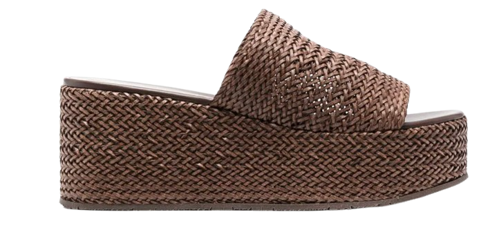 Casadei Brown Woven Leather Platform Slides