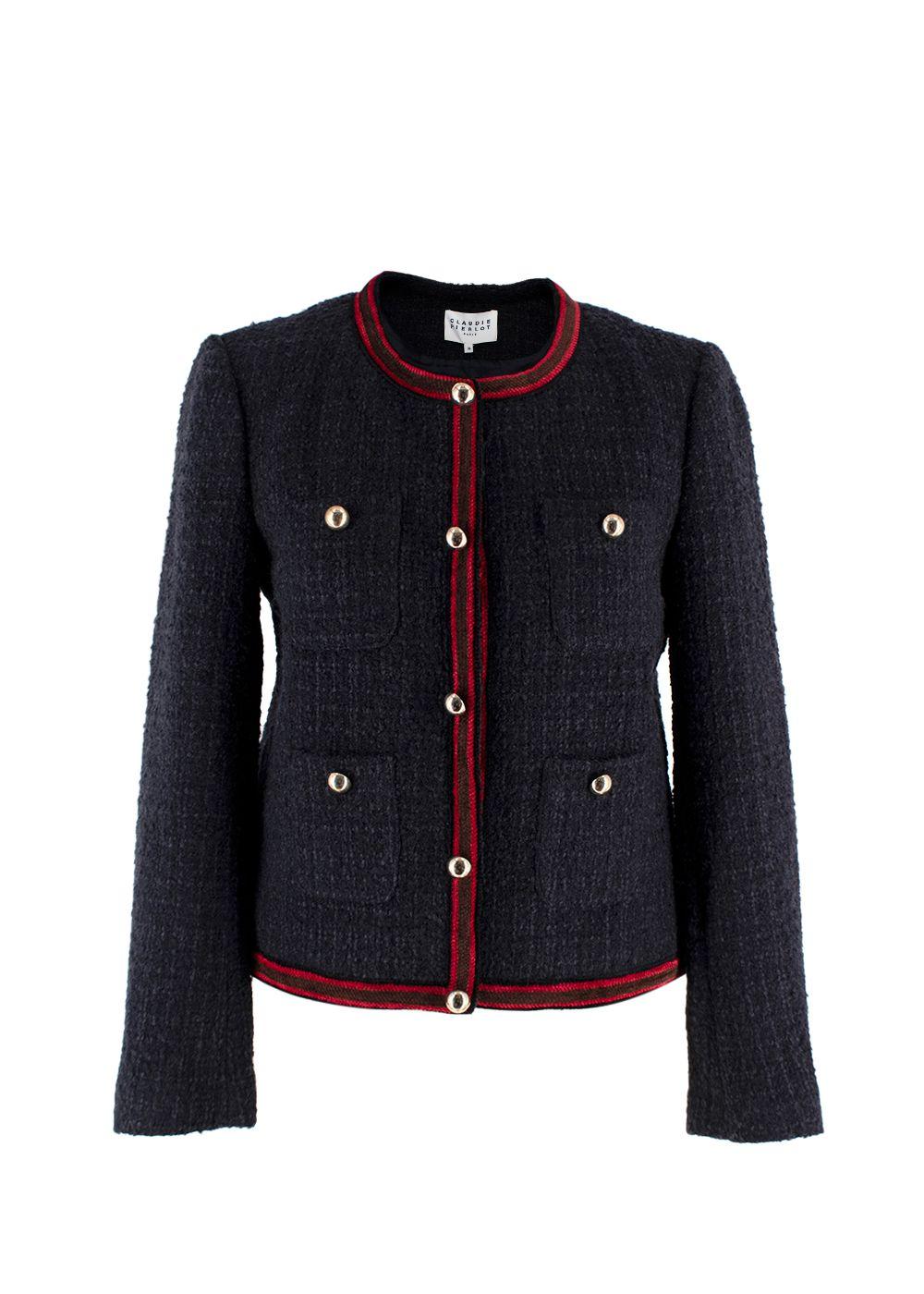 Claudie Pierlot Navy Contrast Trim Tweed Jacket