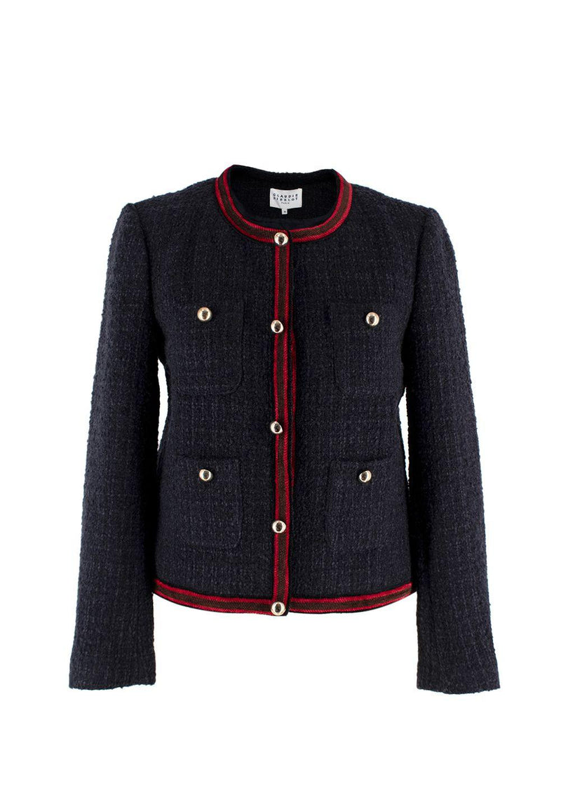 Claudie Pierlot Navy Contrast Trim Tweed Jacket