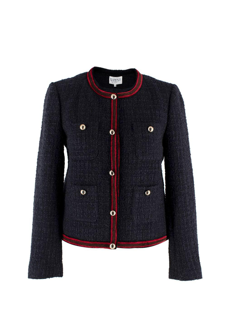 Claudie Pierlot Navy Contrast Trim Tweed Jacket