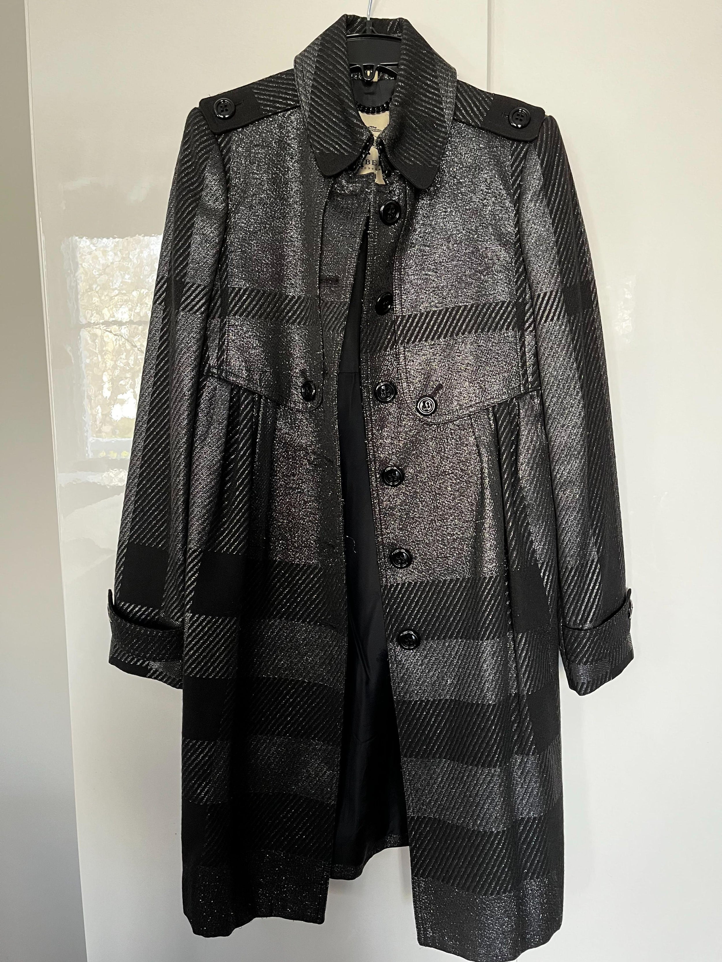 Black Lurex Woven Trench Coat