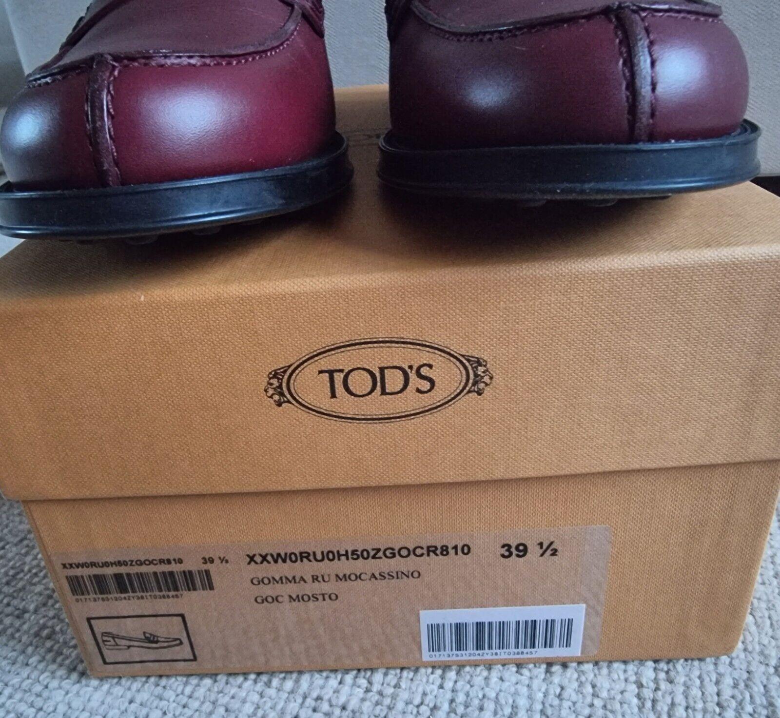 Tod's Dark Red Leather Loafers