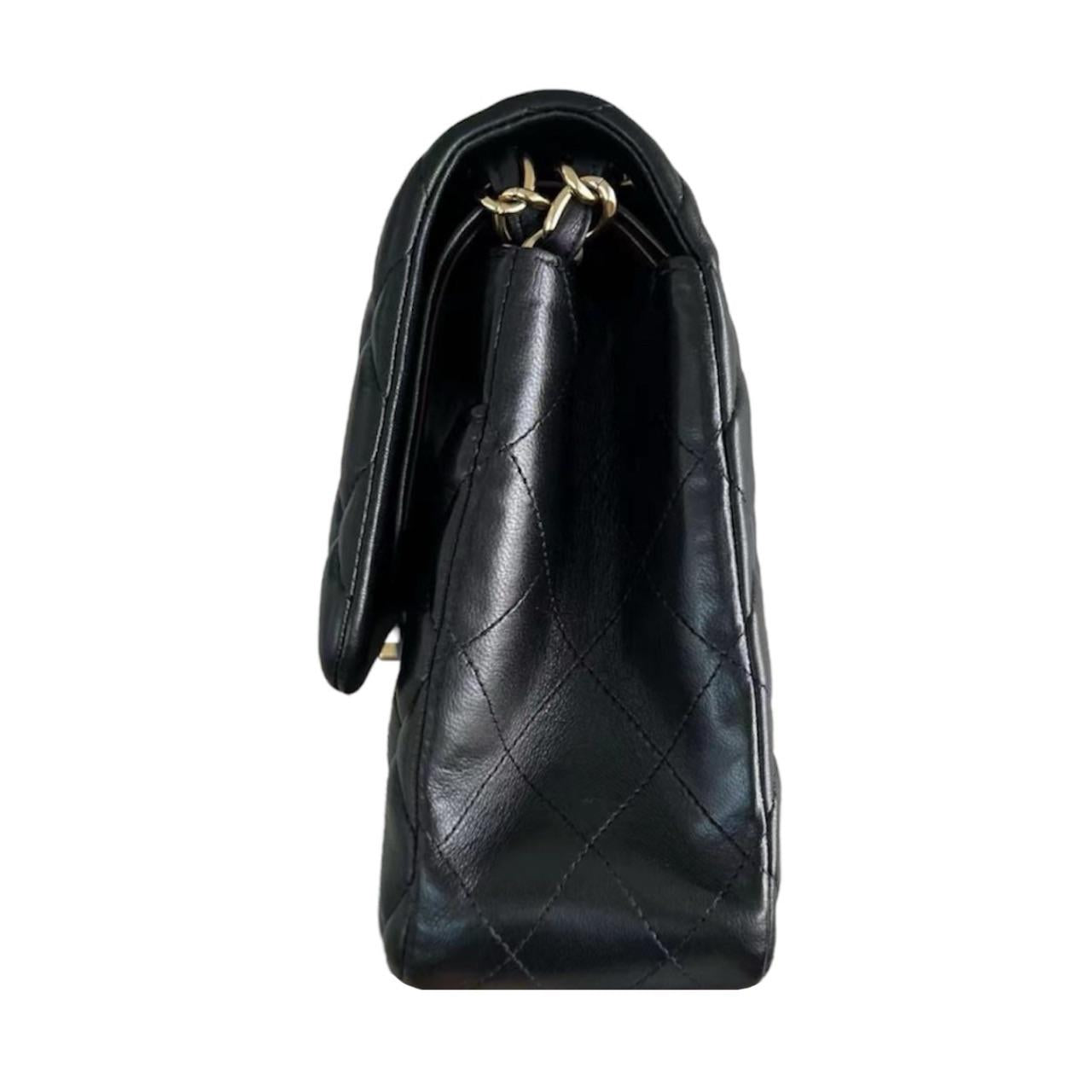 Quilted Black Lambskin Douple Flap Bag