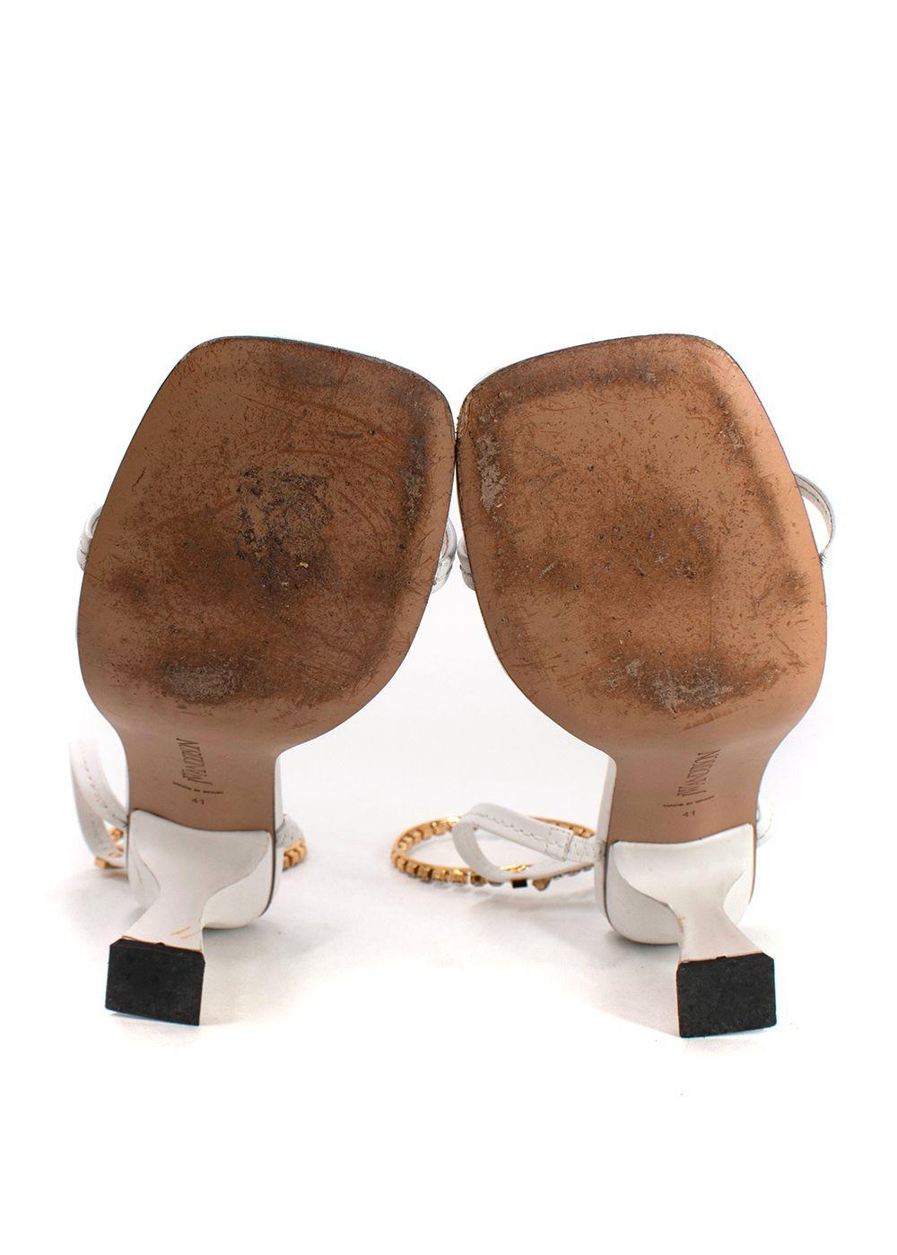 JW Anderson White Crystal Embellished Square Toe Leather Mules