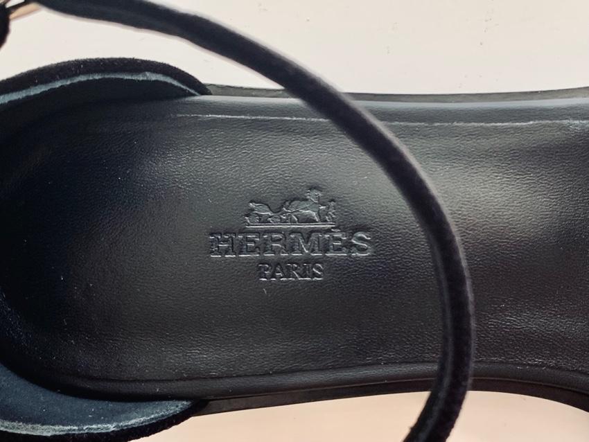 Hermes Black Velvet Santorini Sandals Sold Out