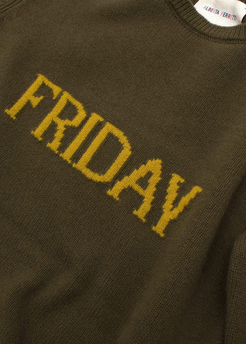 khaki wool Friday intarsia sweater