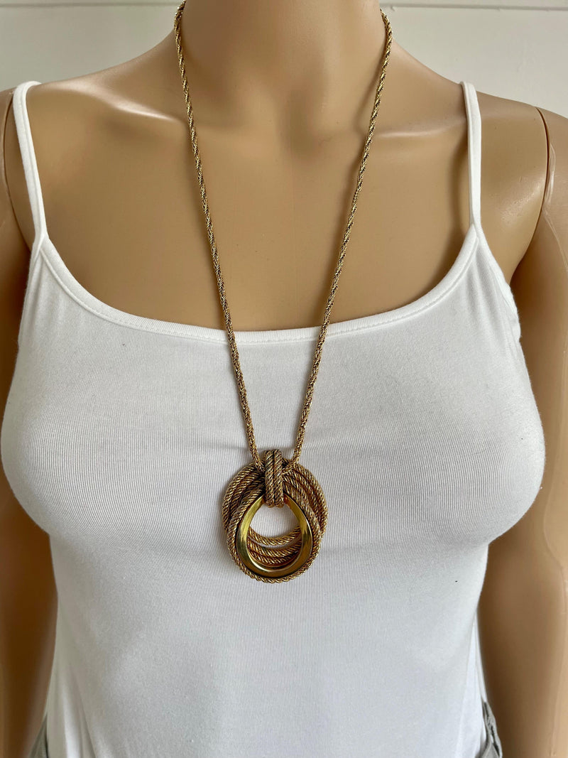 Dior Grosse Vintage Gold Plated Twisted Pendant Necklace