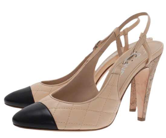 Chanel Beige Lambskin Cork Slingback Heels
