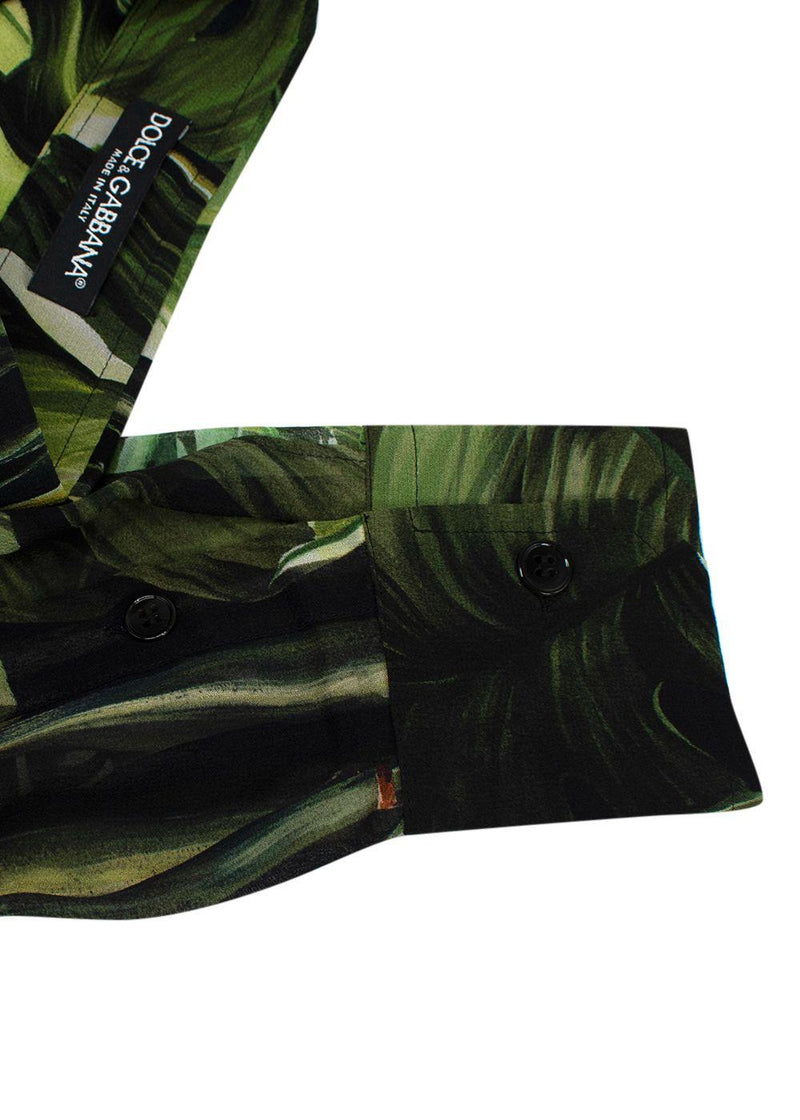 Dolce & Gabbana Green Banana-leaf print Silk Blouse
